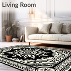 Black and Cream Sunburst Medallion Rug