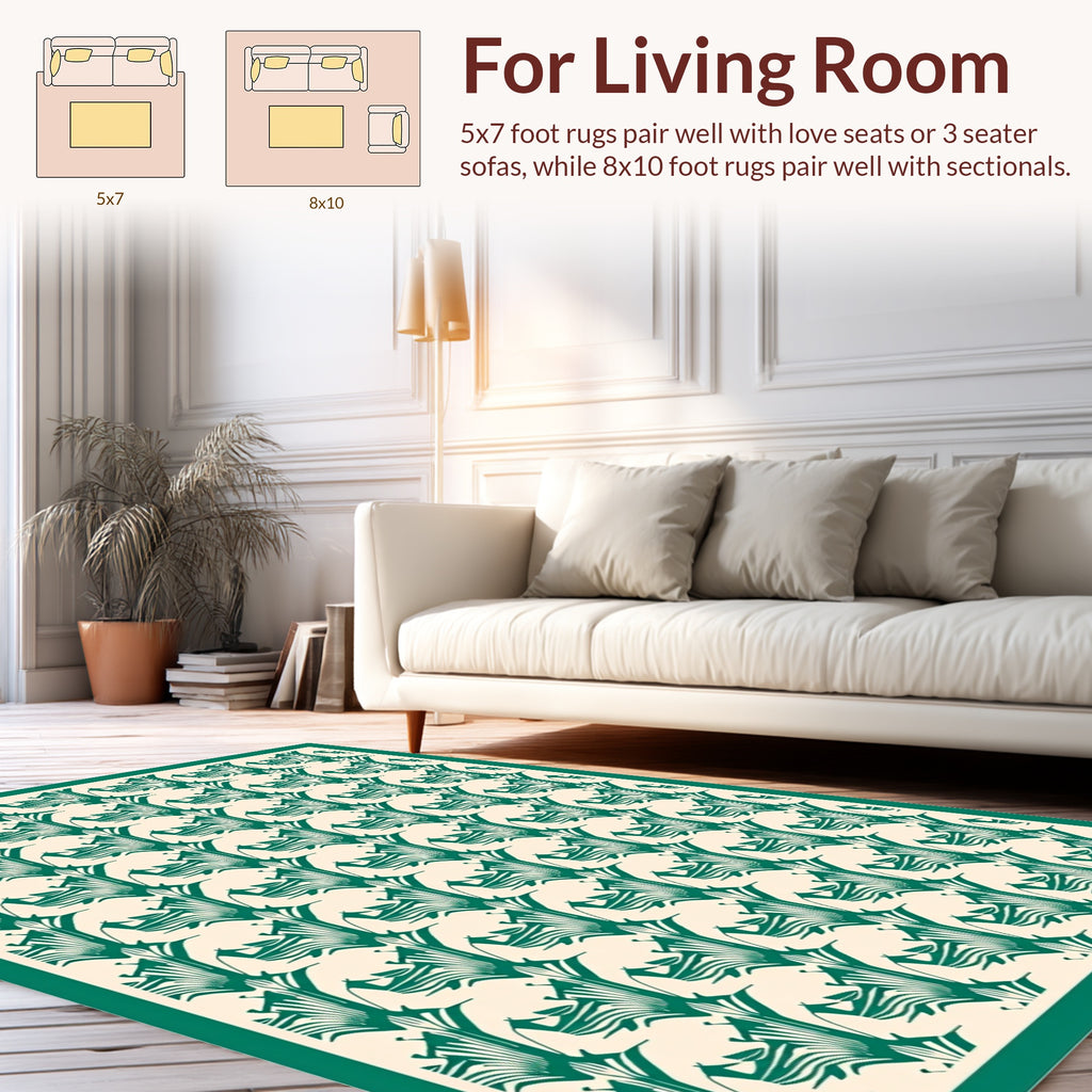 Emerald Abstract Tropical Leaf Pattern Rug