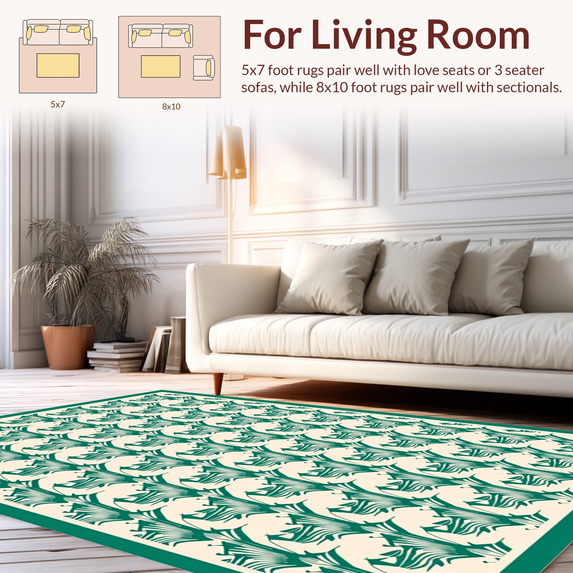 Emerald Abstract Tropical Leaf Pattern Rug