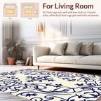 Classic Navy Floral Vine Pattern Rug