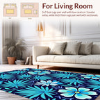 Aqua Navy Floral Leaf Pattern Rug