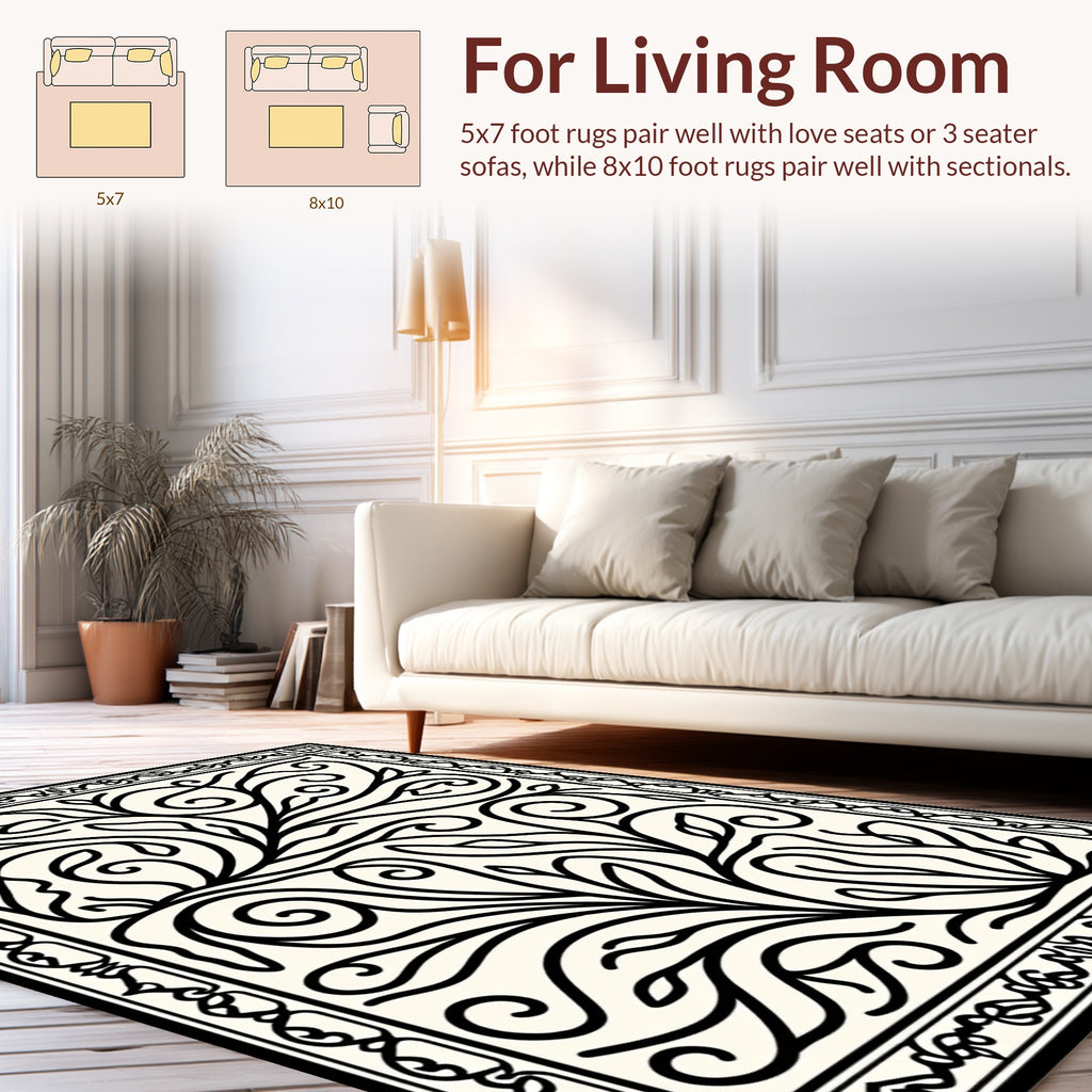 Elegant Floral Scroll Pattern Graphic Rug
