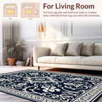 Classic Navy Cream Floral Pattern Rug
