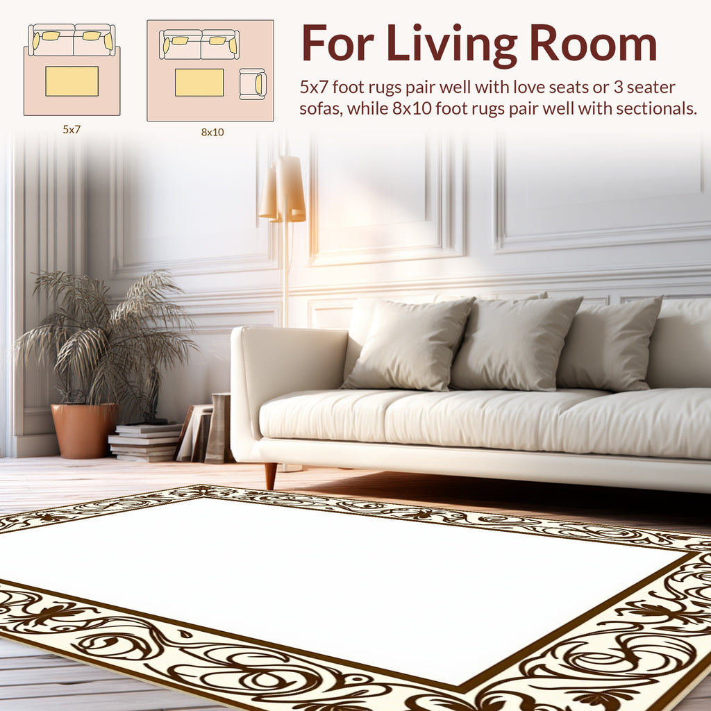 Ornate Floral Vines Cream Brown Rug
