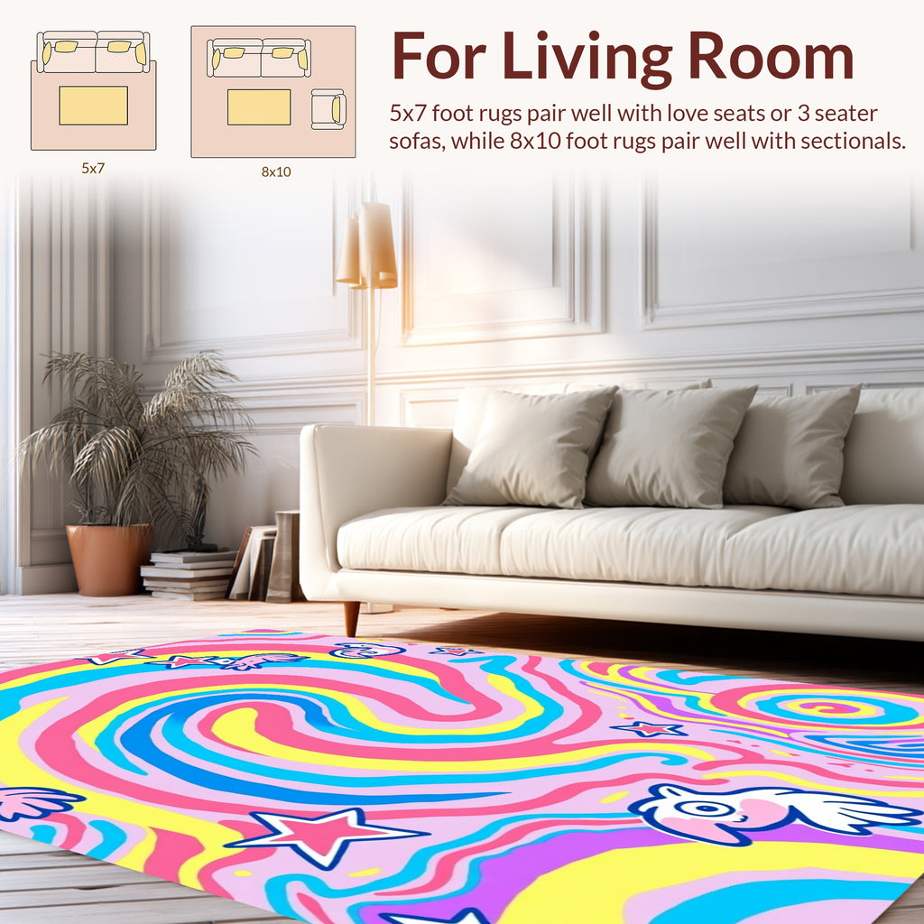 Whimsical Swirls Stars Pattern Rug