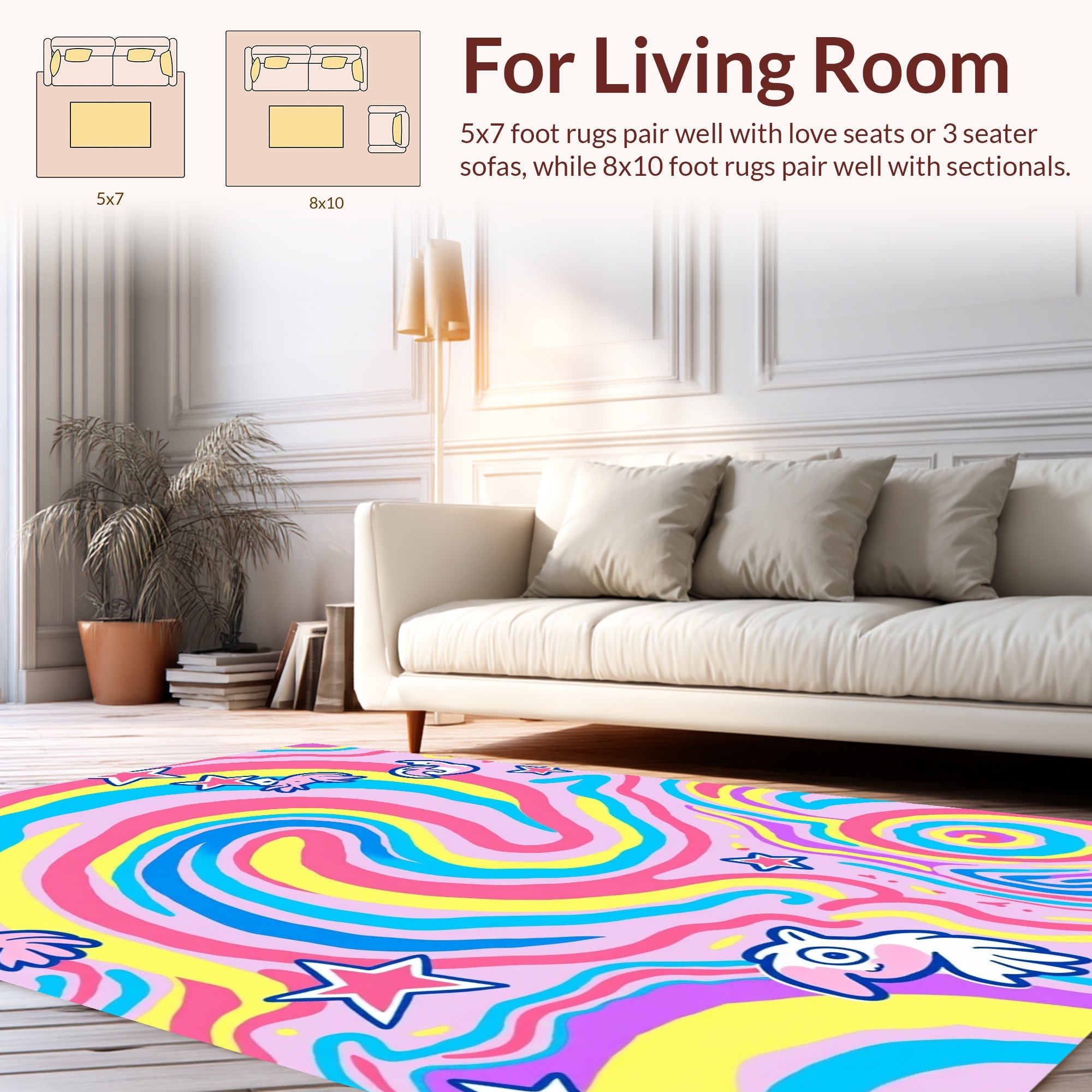 Whimsical Swirls Stars Pattern Rug