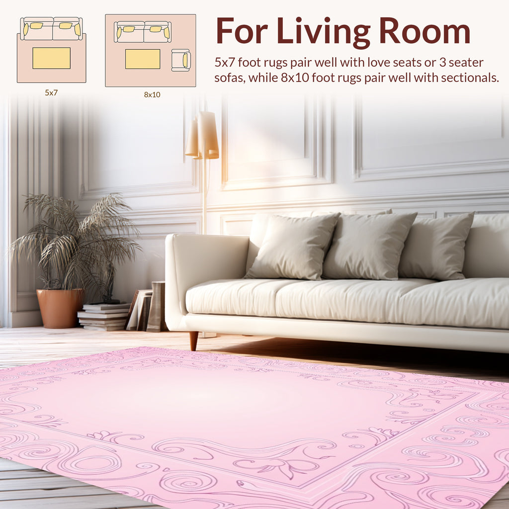 Pink Floral Swirl Border Pattern Rug