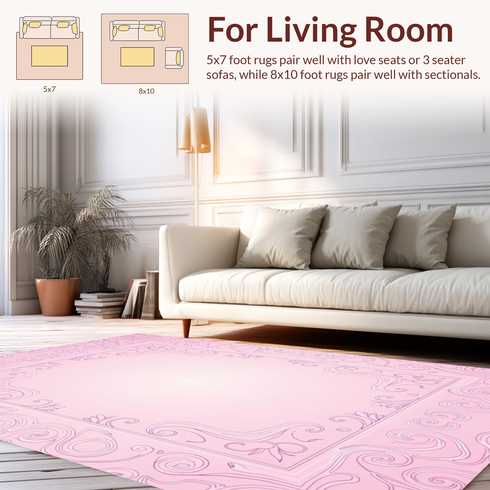 Pink Floral Swirl Border Pattern Rug