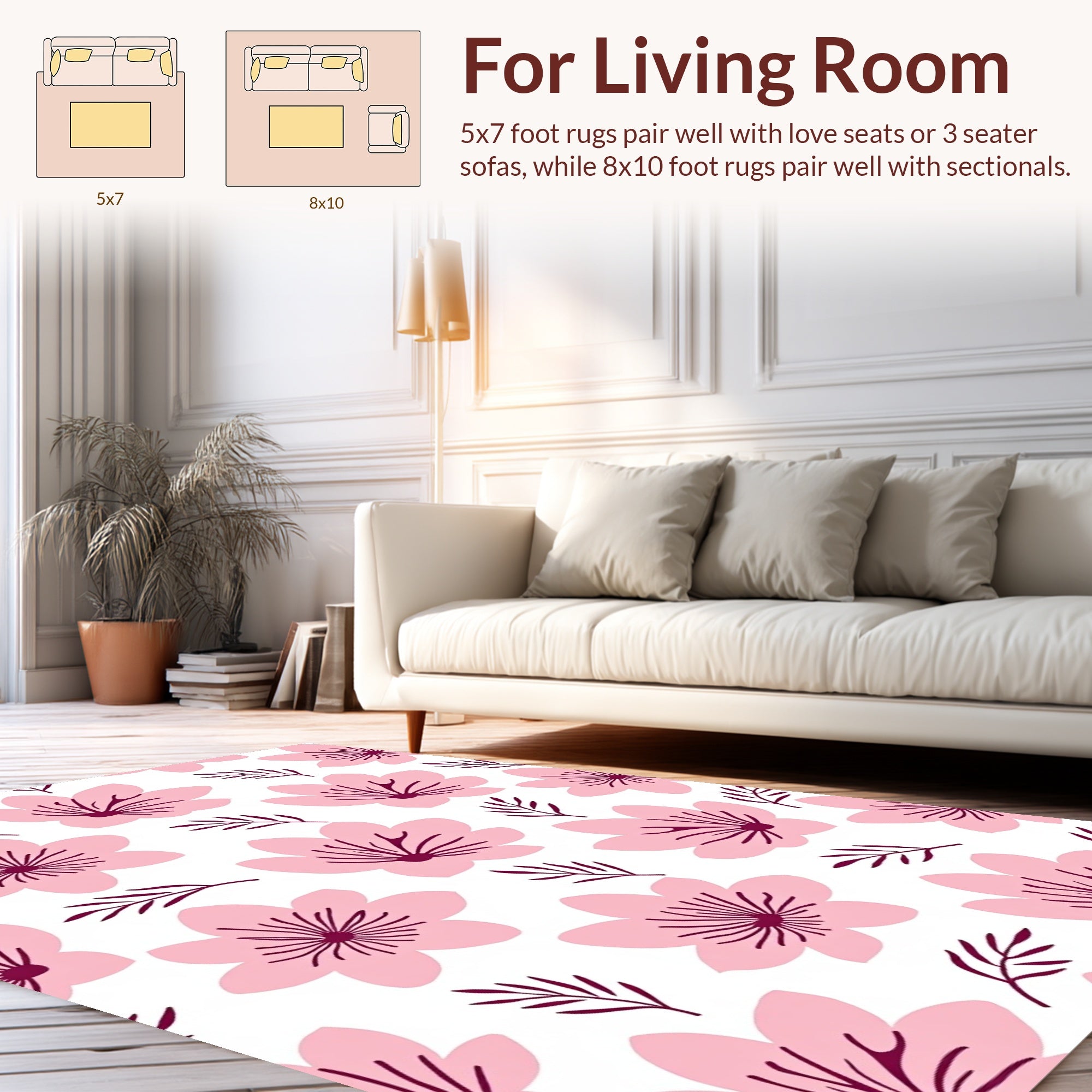 Pink Cherry Blossom Floral Pattern Rug