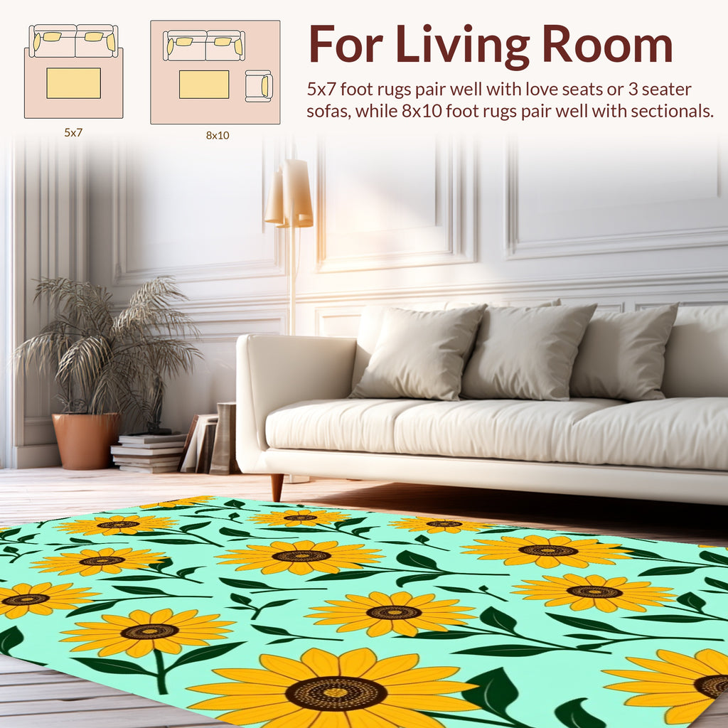 Bright Yellow Sunflower Floral Pattern Rug