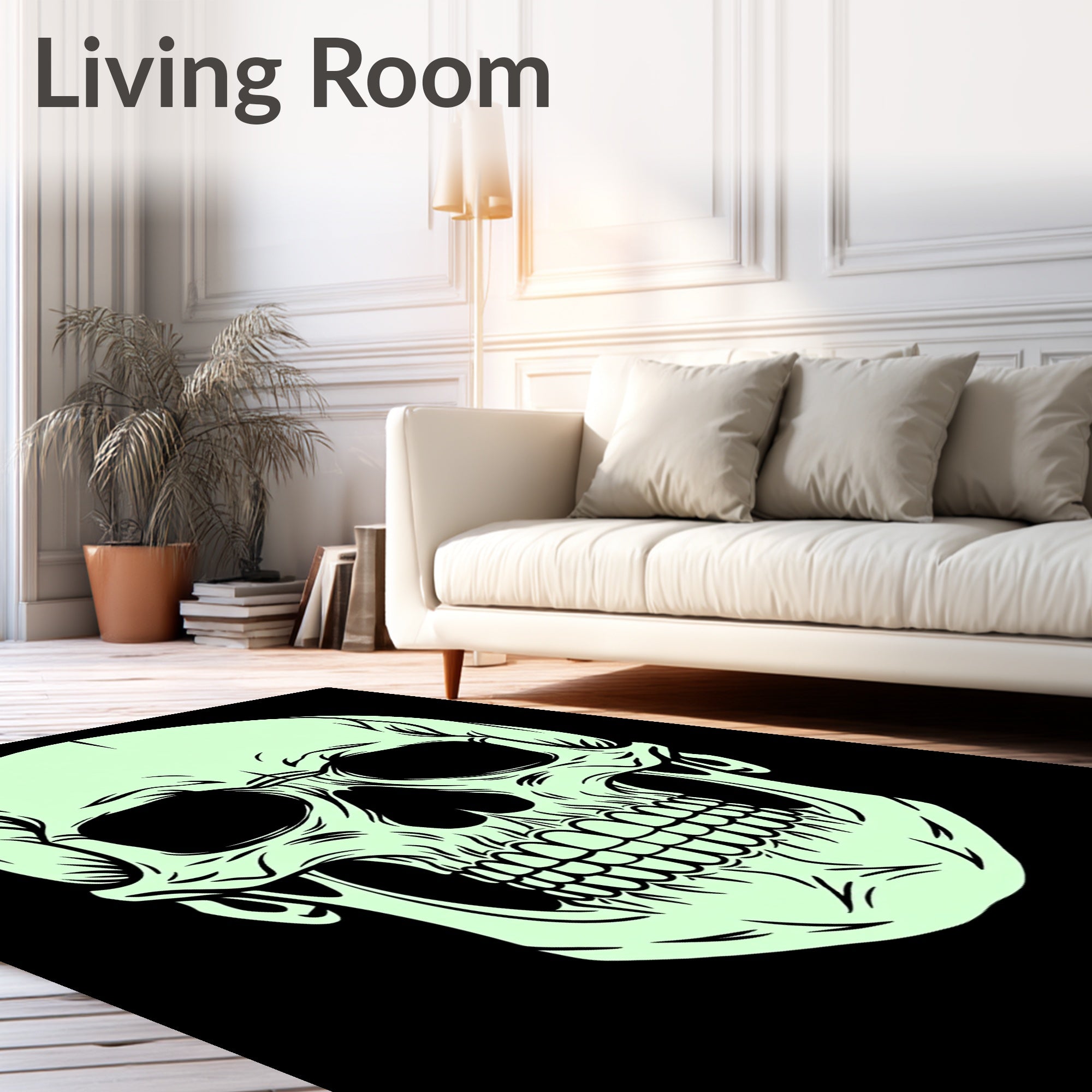 Pale Green Skull Outline Rug