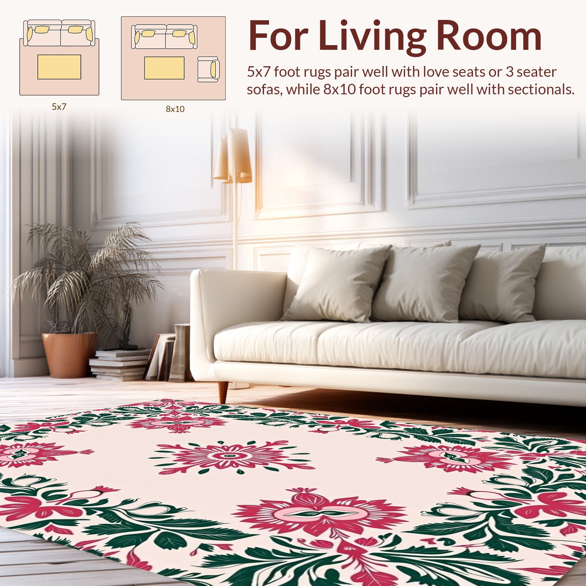 Ornate Floral Leaf Pattern Rug