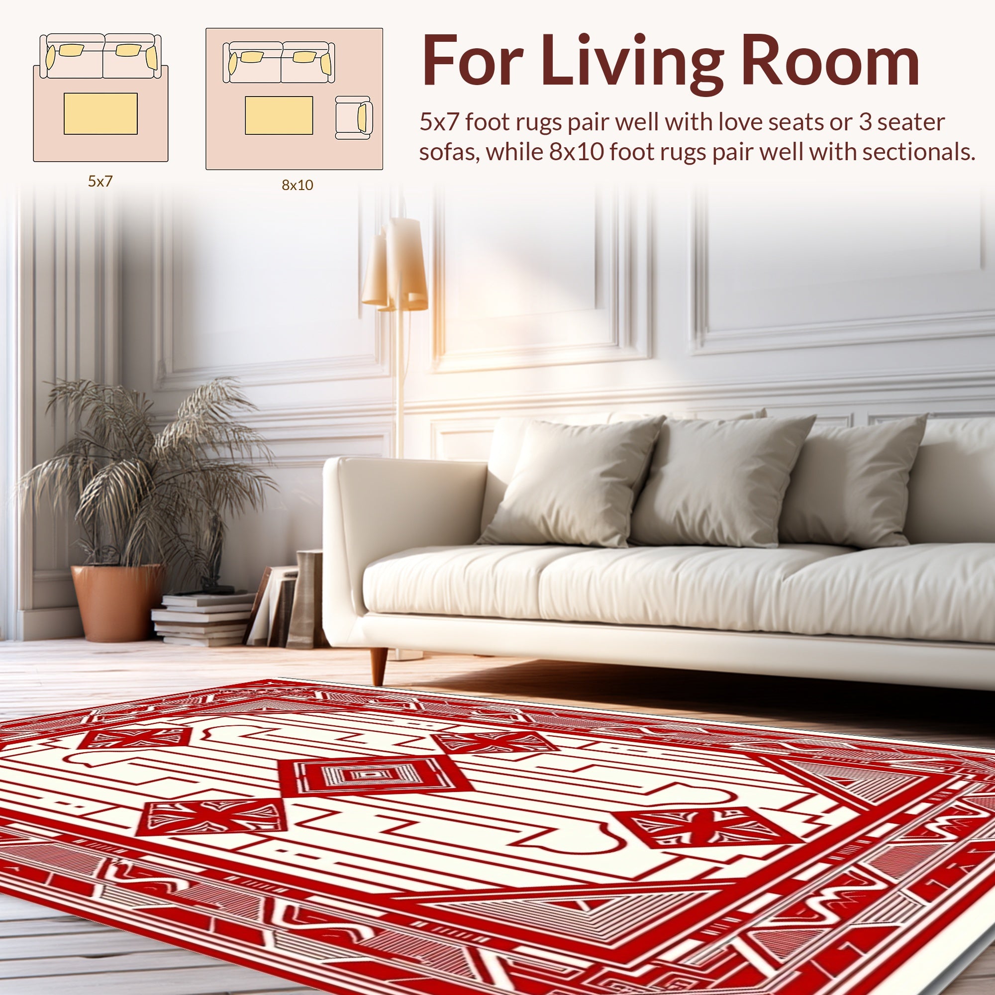 Bold Red Cream Geometric Pattern Rug