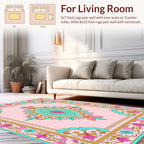 Pink Teal Golden Floral Medallion Rug