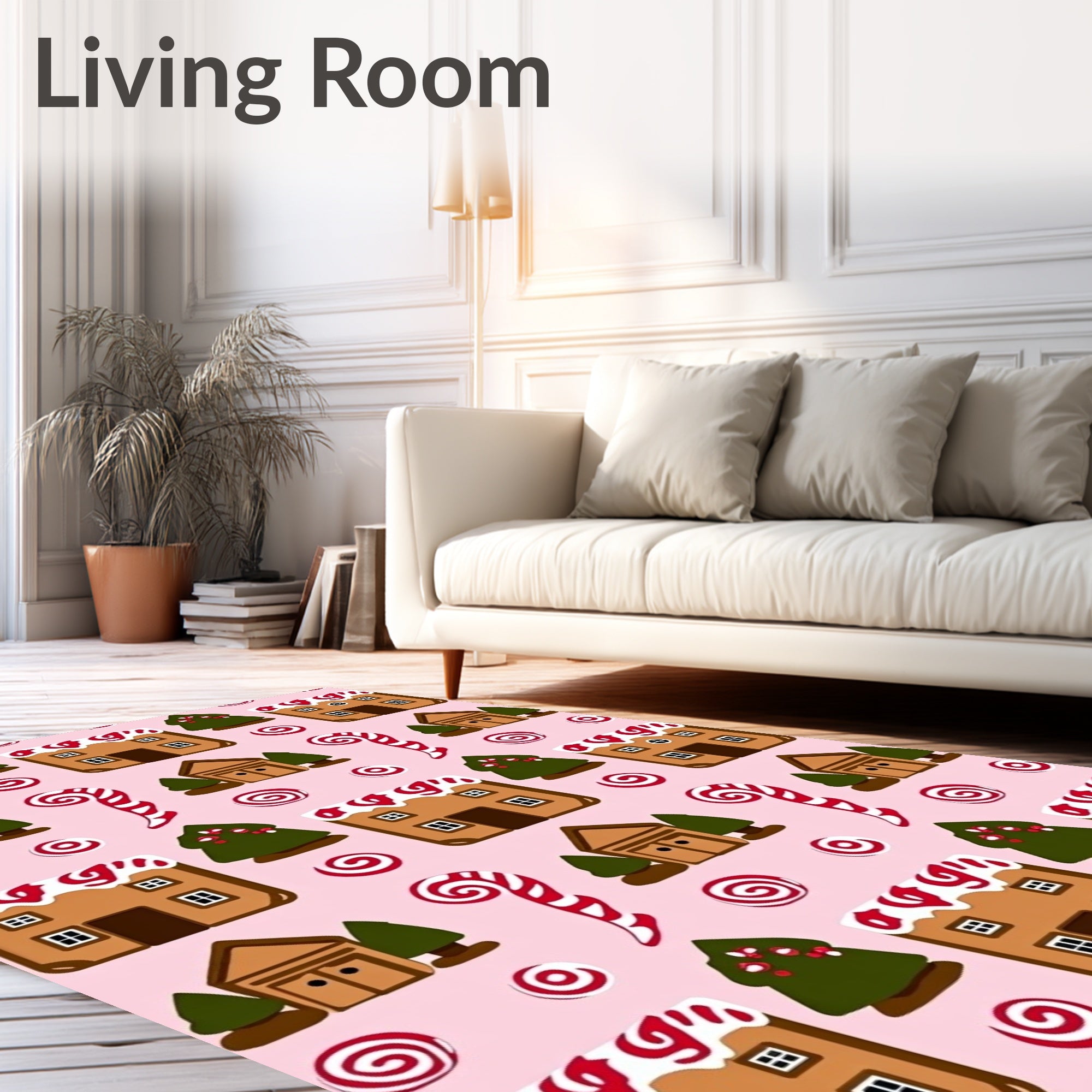 Whimsical Gingerbread Houses Candy Canes Rug
