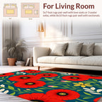 Bold Red Poppy Floral Pattern Rug
