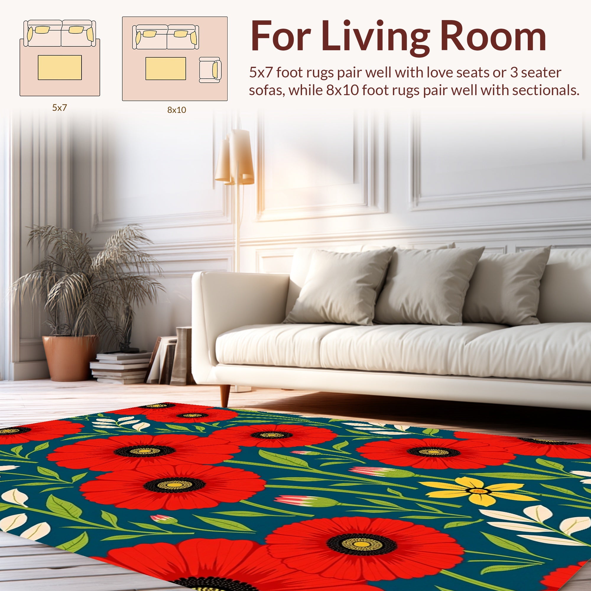 Bold Red Poppy Floral Pattern Rug
