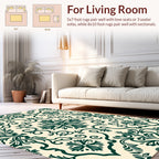 Emerald Flourish Damask Pattern Rug