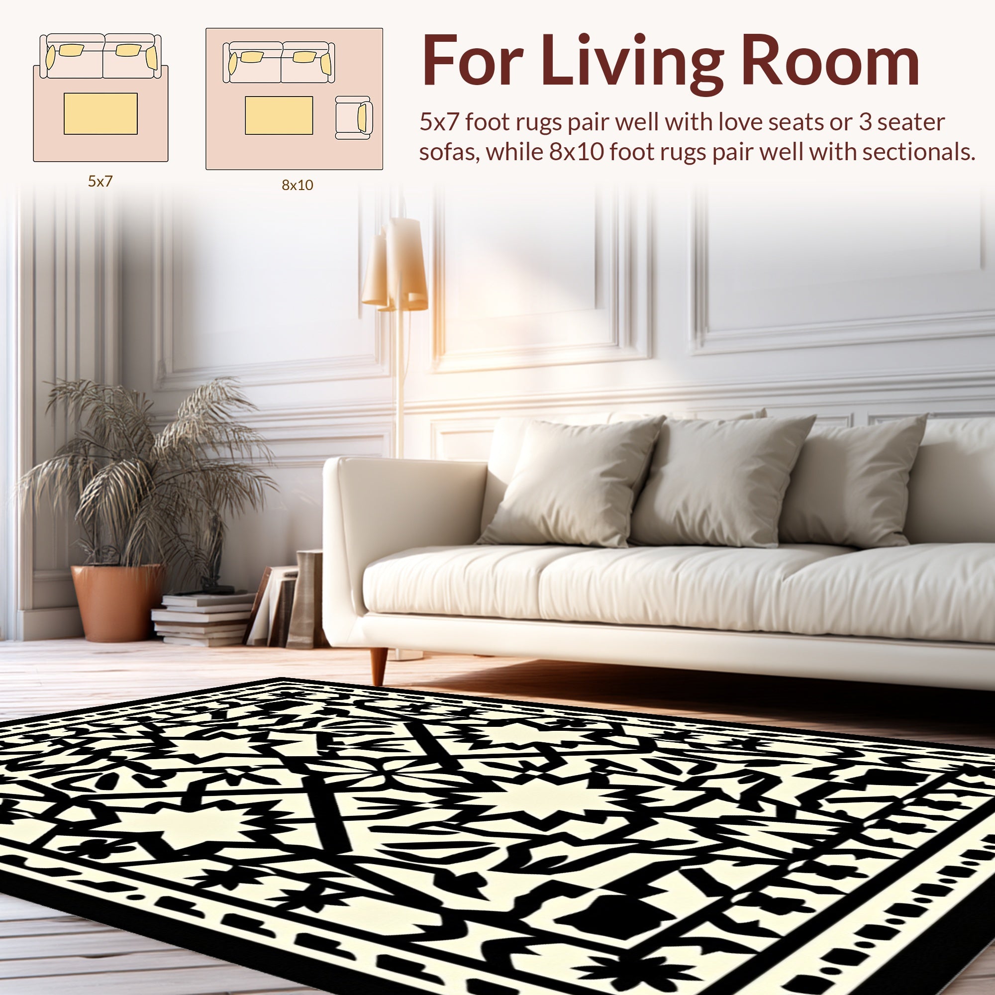 Intricate Geometric Black White Pattern Rug
