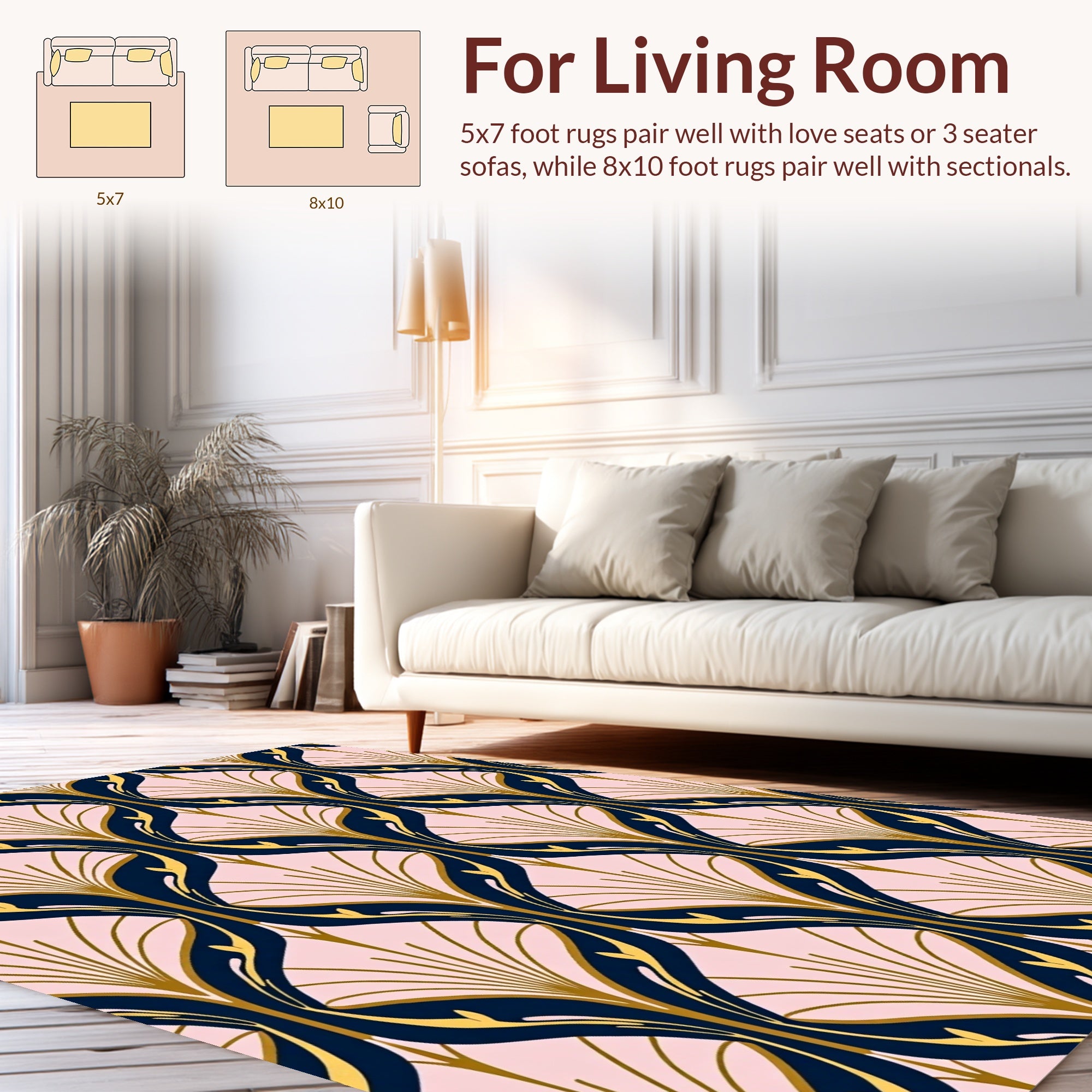 Art Nouveau Navy Gold Fan Pattern Rug