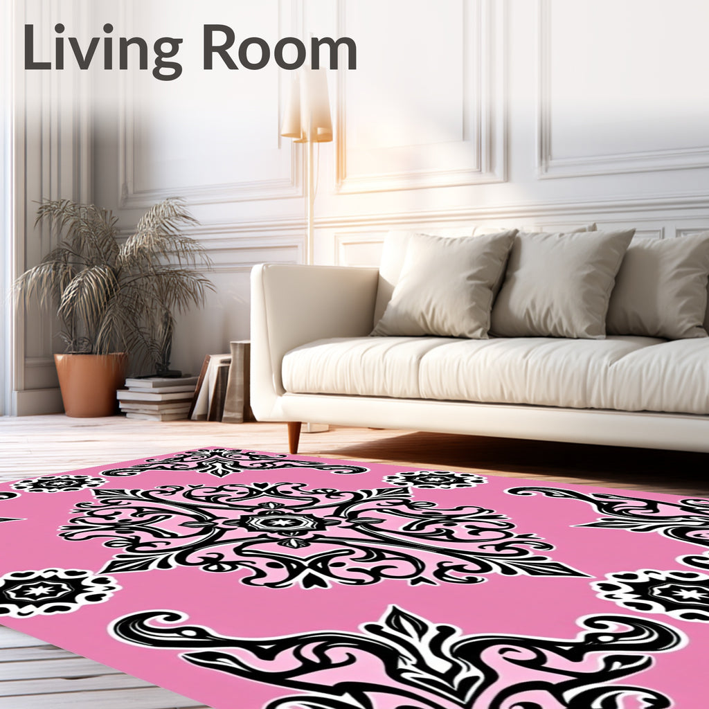 Pink Floral Medallion Scrollwork Rug
