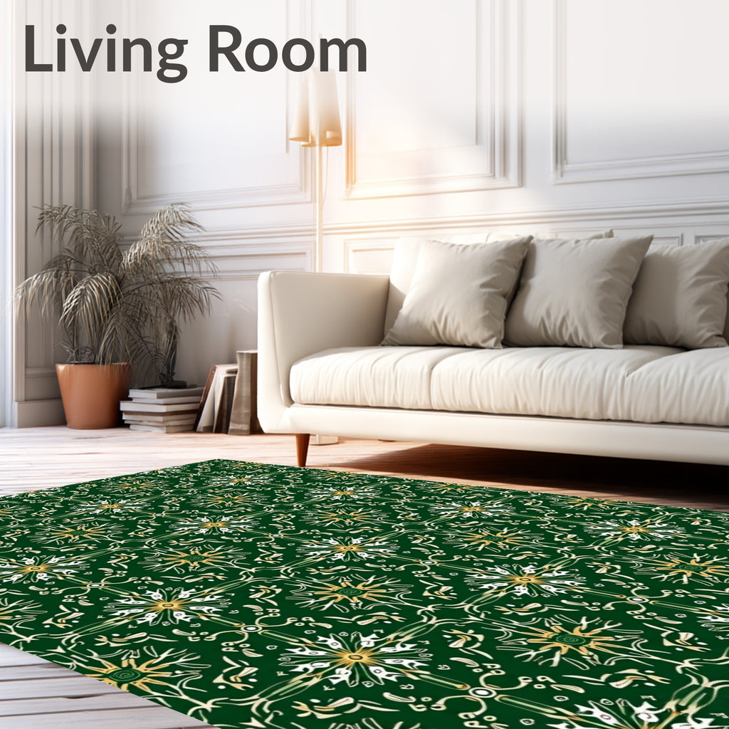 Emerald Green Repeating Floral Medallion Rug