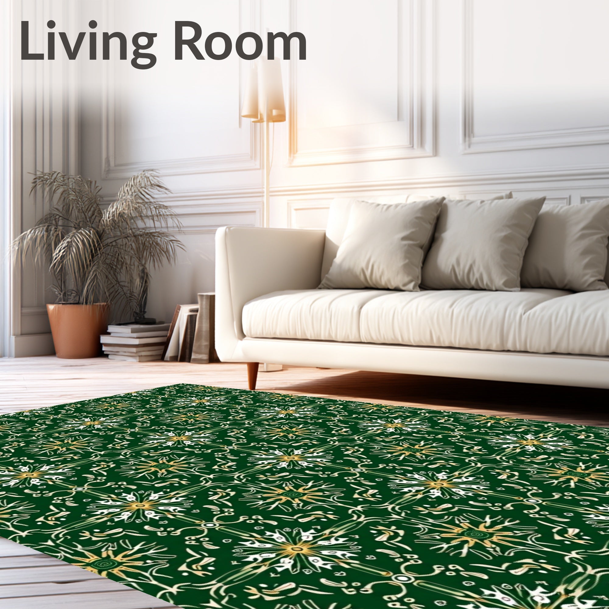 Emerald Green Repeating Floral Medallion Rug