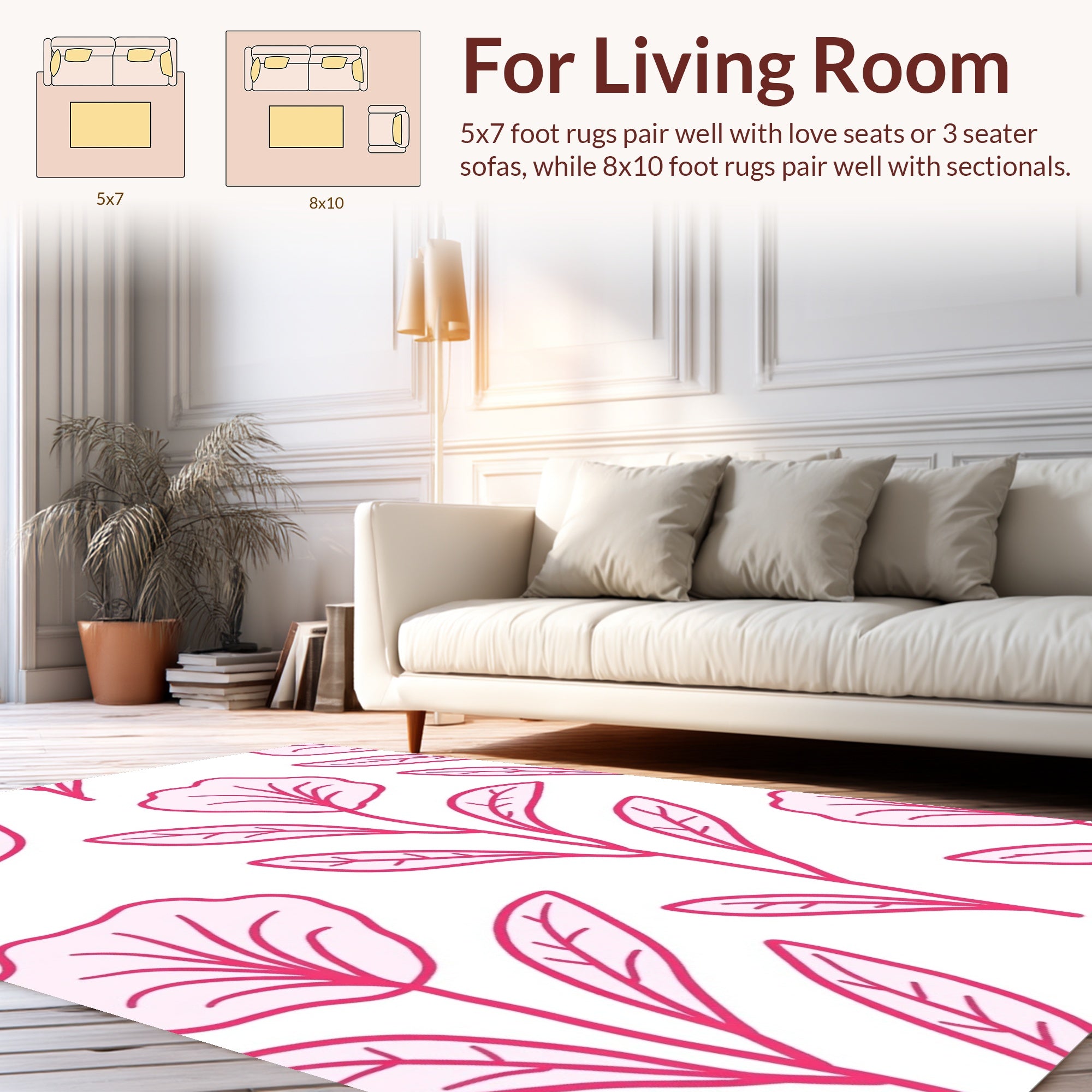 Delicate Pink Floral Stem Pattern Rug