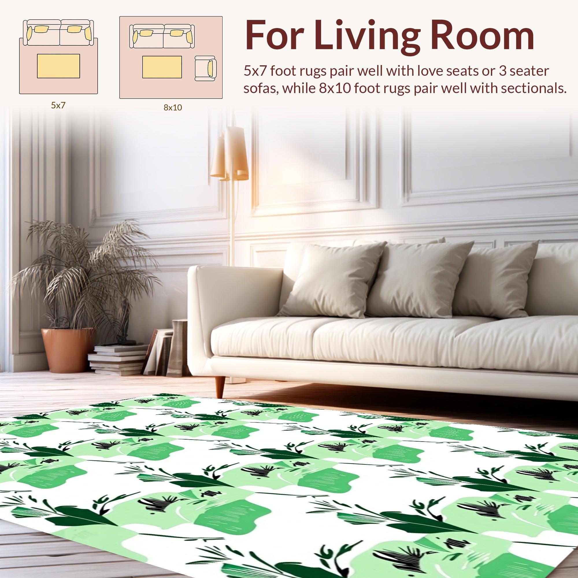 Green Abstract Floral Leaf Pattern Rug