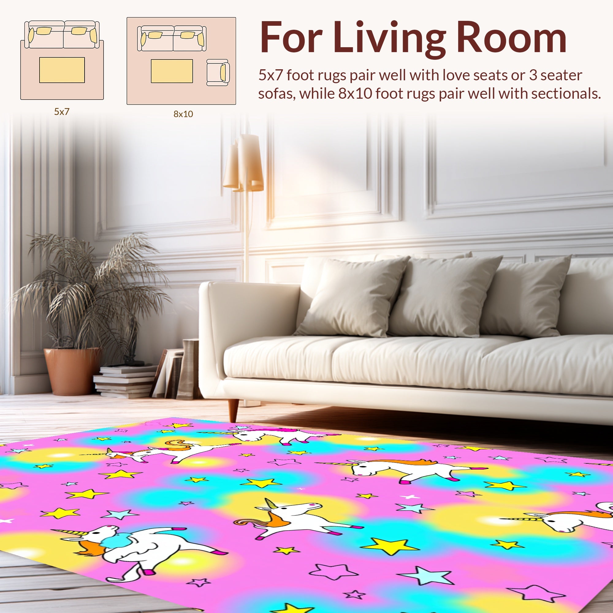 Whimsical Unicorn and Stars Pattern Rug