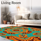 Vibrant Orange Teal Mandala Art Rug