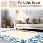 Blue Floral Swirl Border Pattern Rug