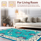 Turquoise Floral Patterned Decorative Rug