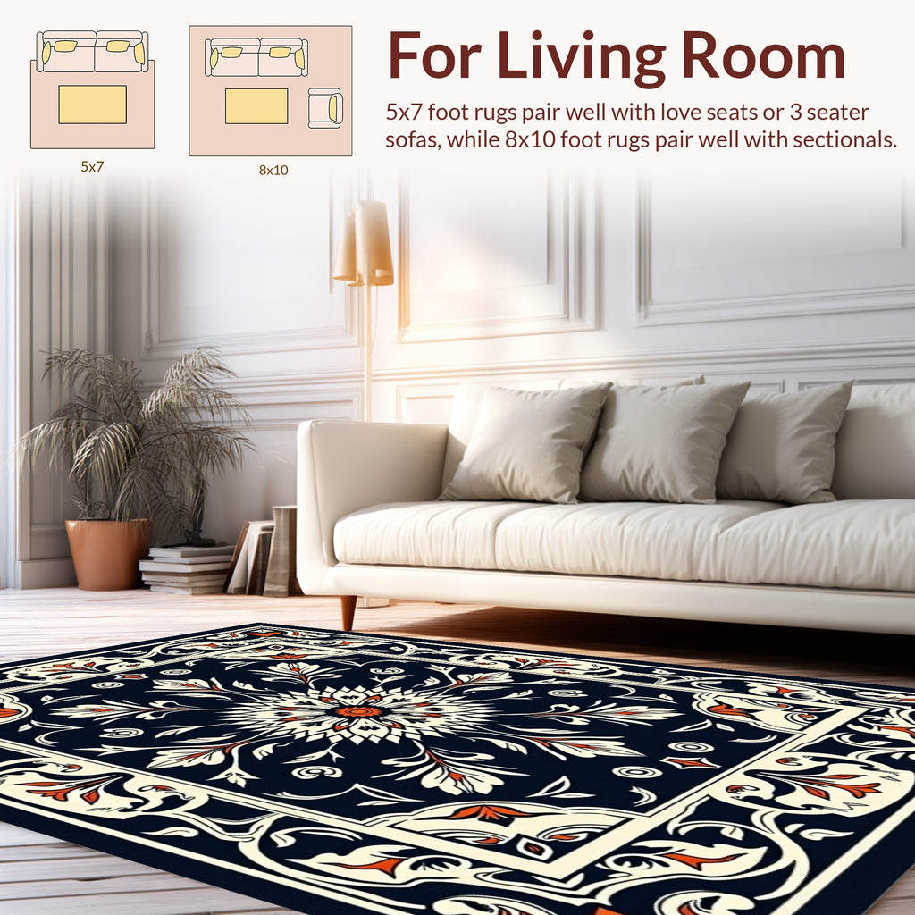 Intricate Floral Scrollwork Graphic Rug