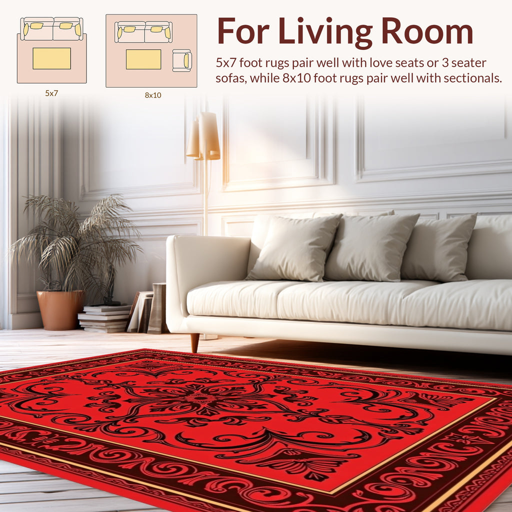 Ornate Vintage Red Floral Design Rug
