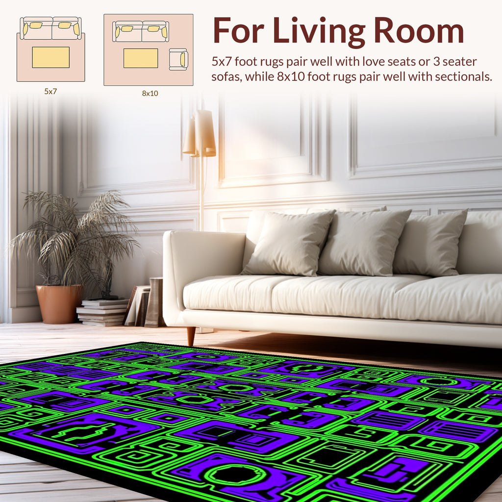 Abstract Circuit Board Geometric Print Rug