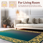 Ornate Golden Teal Border Pattern Rug