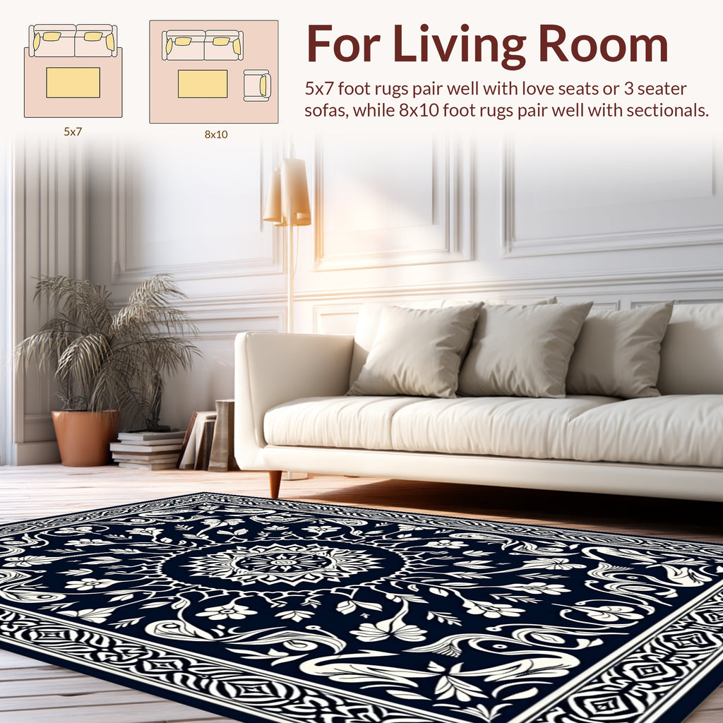 Classic Intricate Floral Swan Pattern Rug
