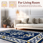 Classic Navy White Gold Ornamental Rug