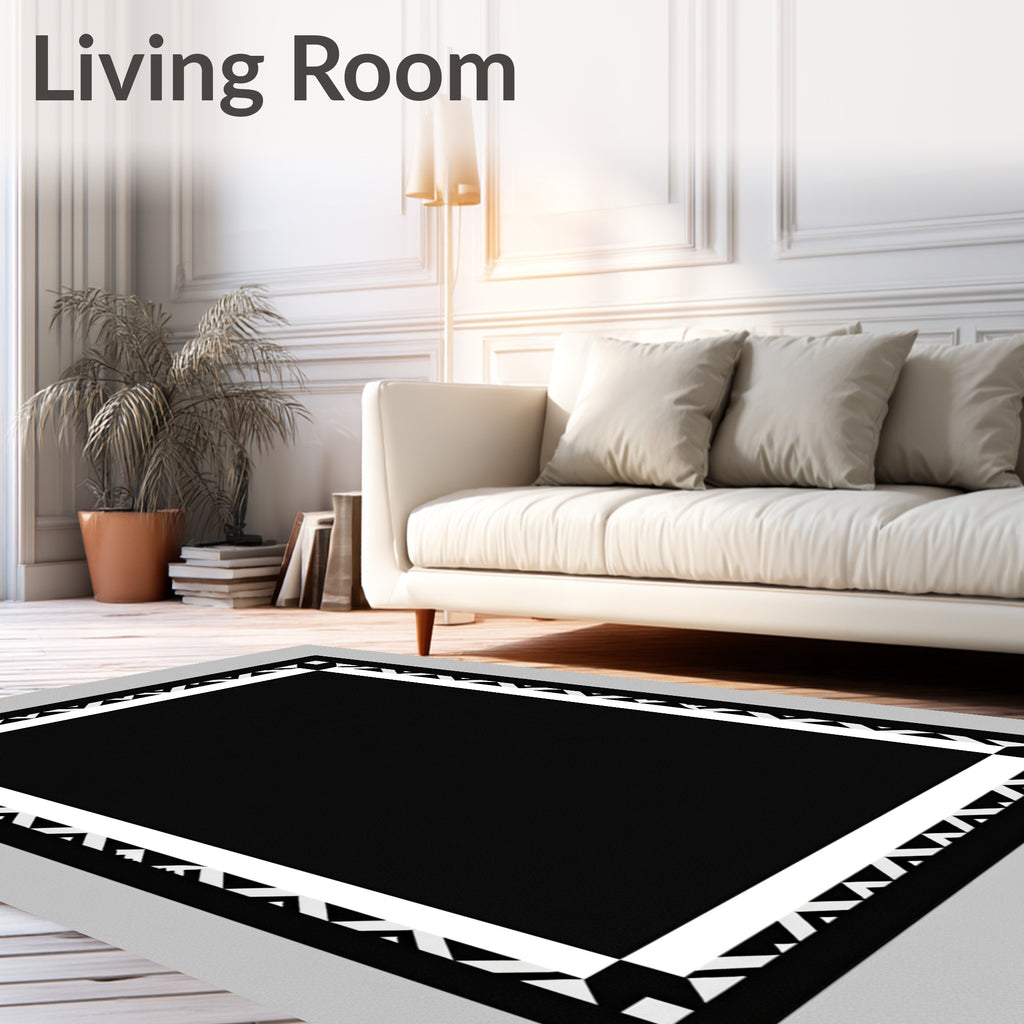 Monochrome Geometric Border Square Rug