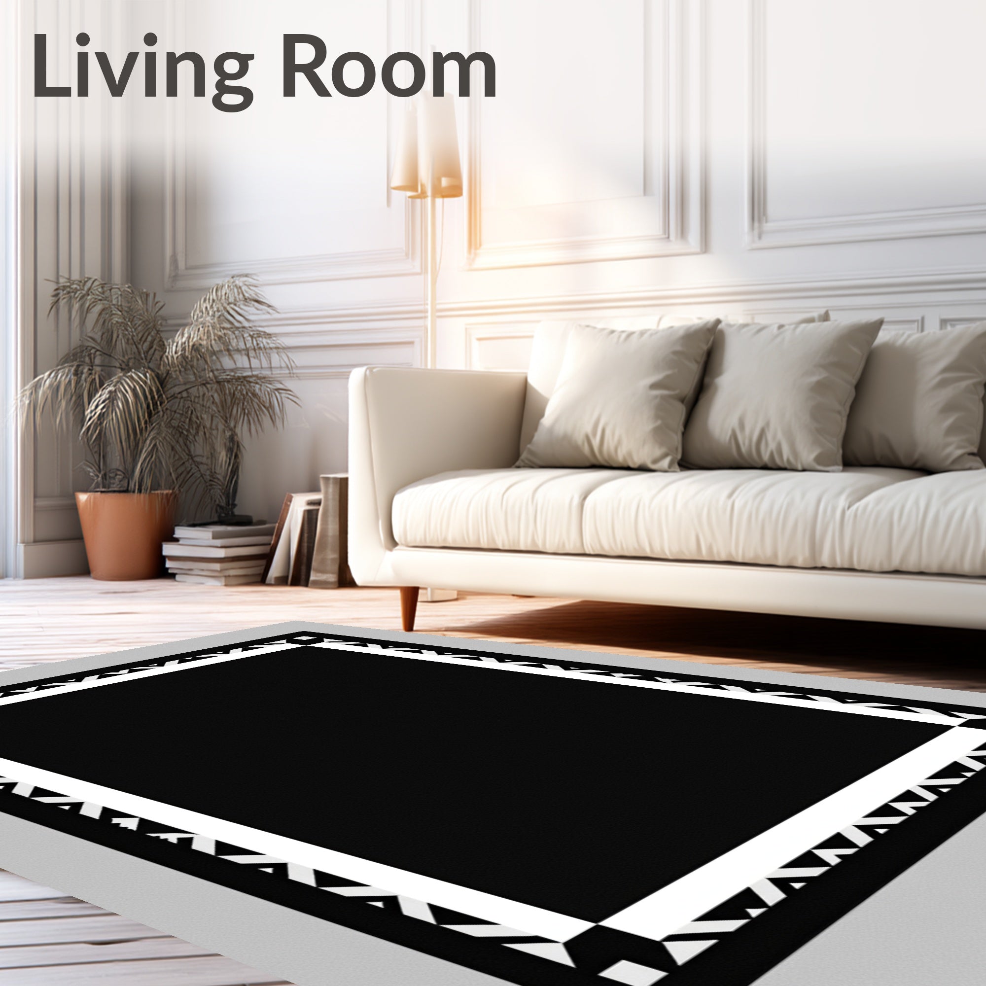 Monochrome Geometric Border Square Rug