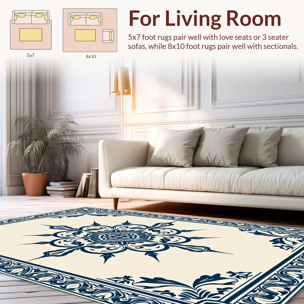 Intricate Scrollwork Star and Border Rug