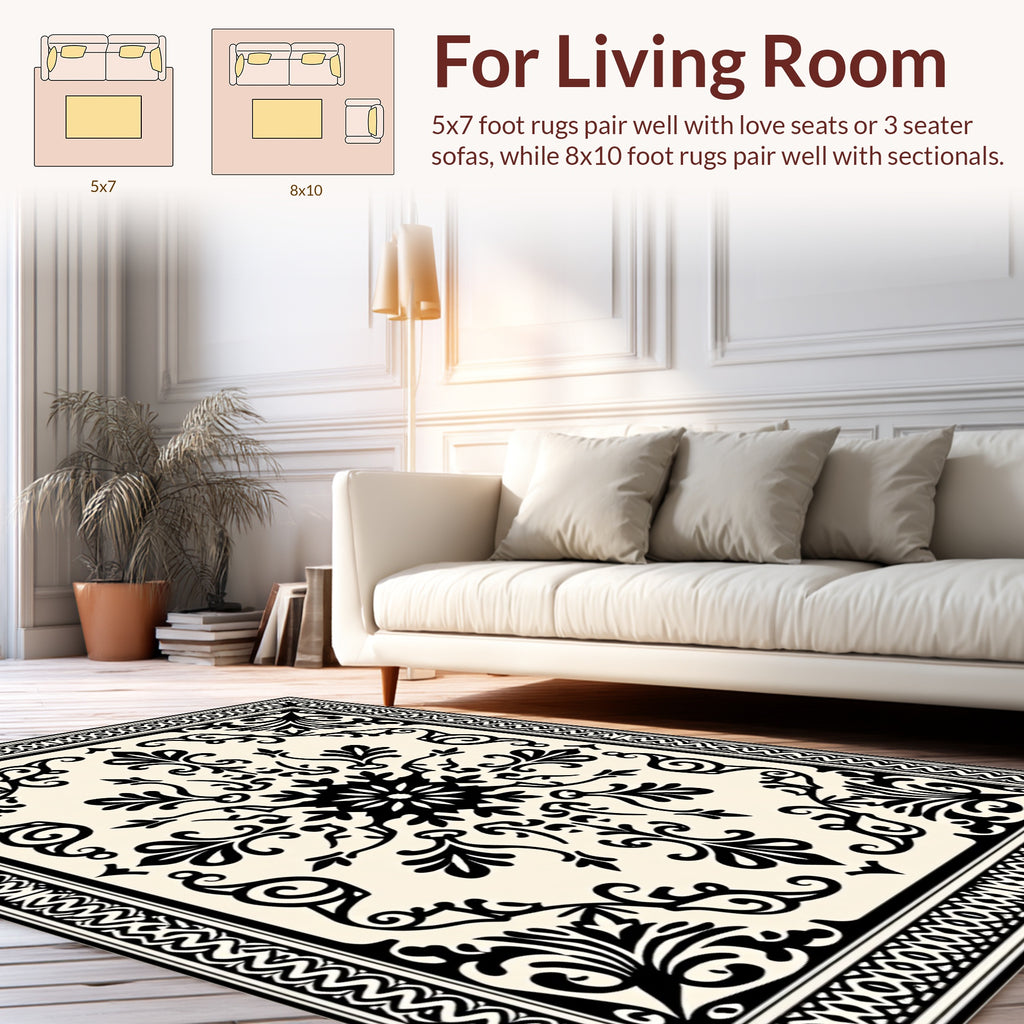 Classic Floral Scrollwork Border Design Rug