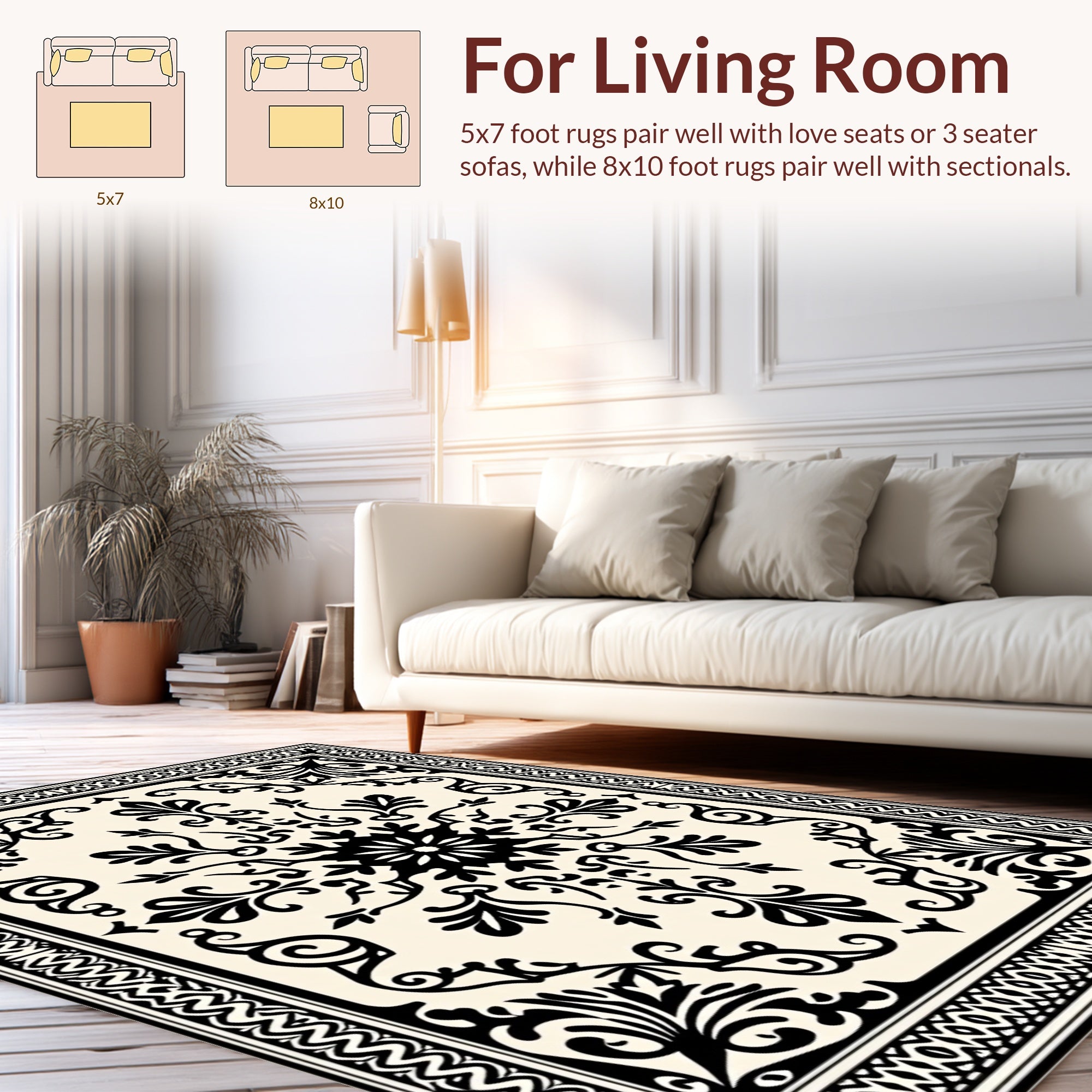 Classic Floral Scrollwork Border Design Rug