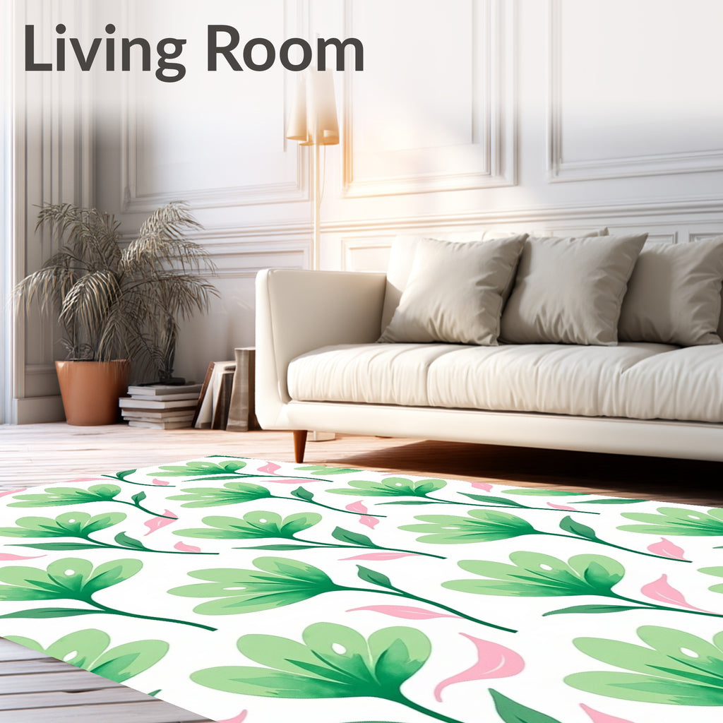 Soft Green Flower Pattern Design Rug