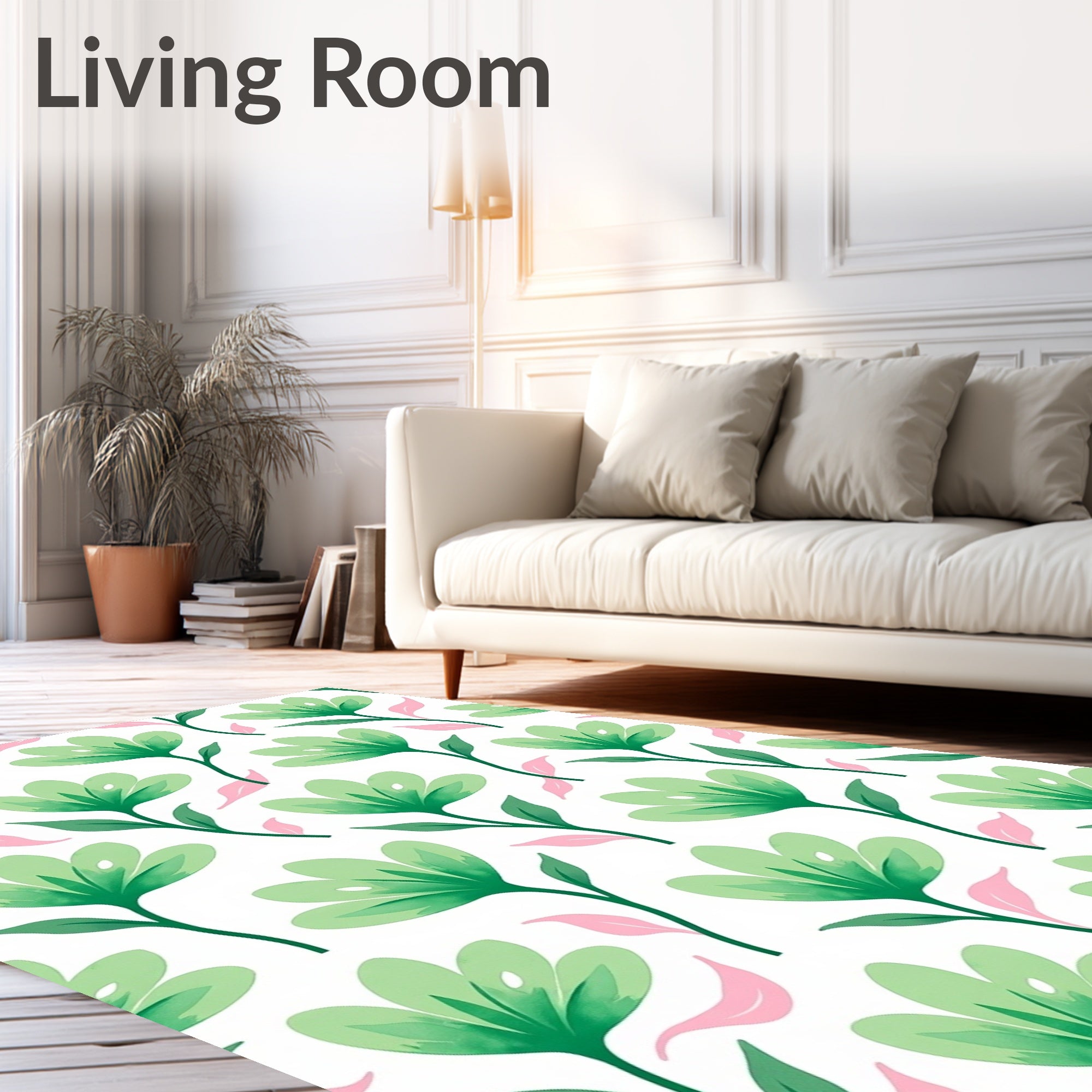 Soft Green Flower Pattern Design Rug