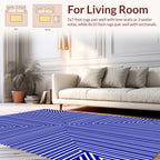 Cool Blue Geometric Line Stripe Design Rug