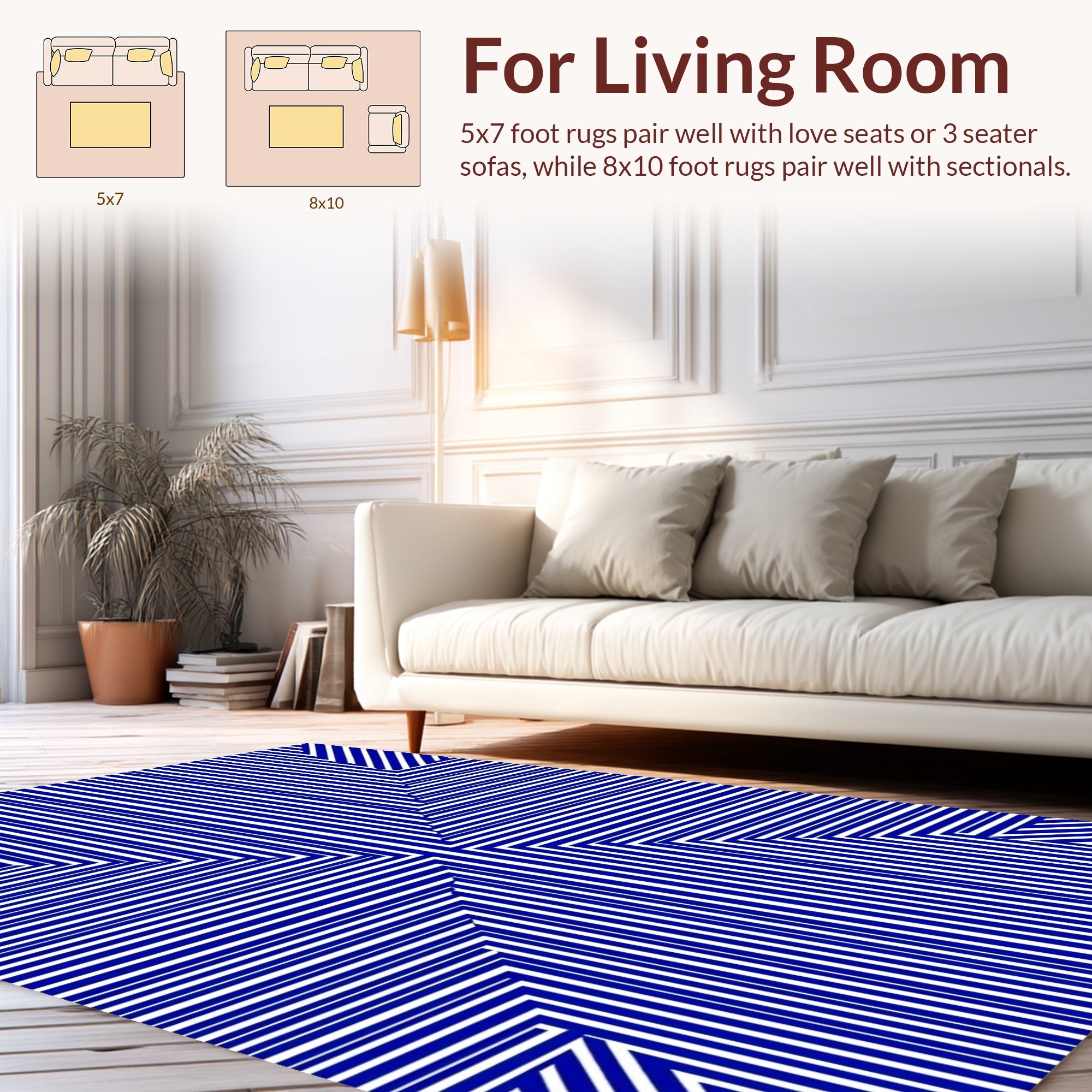 Cool Blue Geometric Line Stripe Design Rug