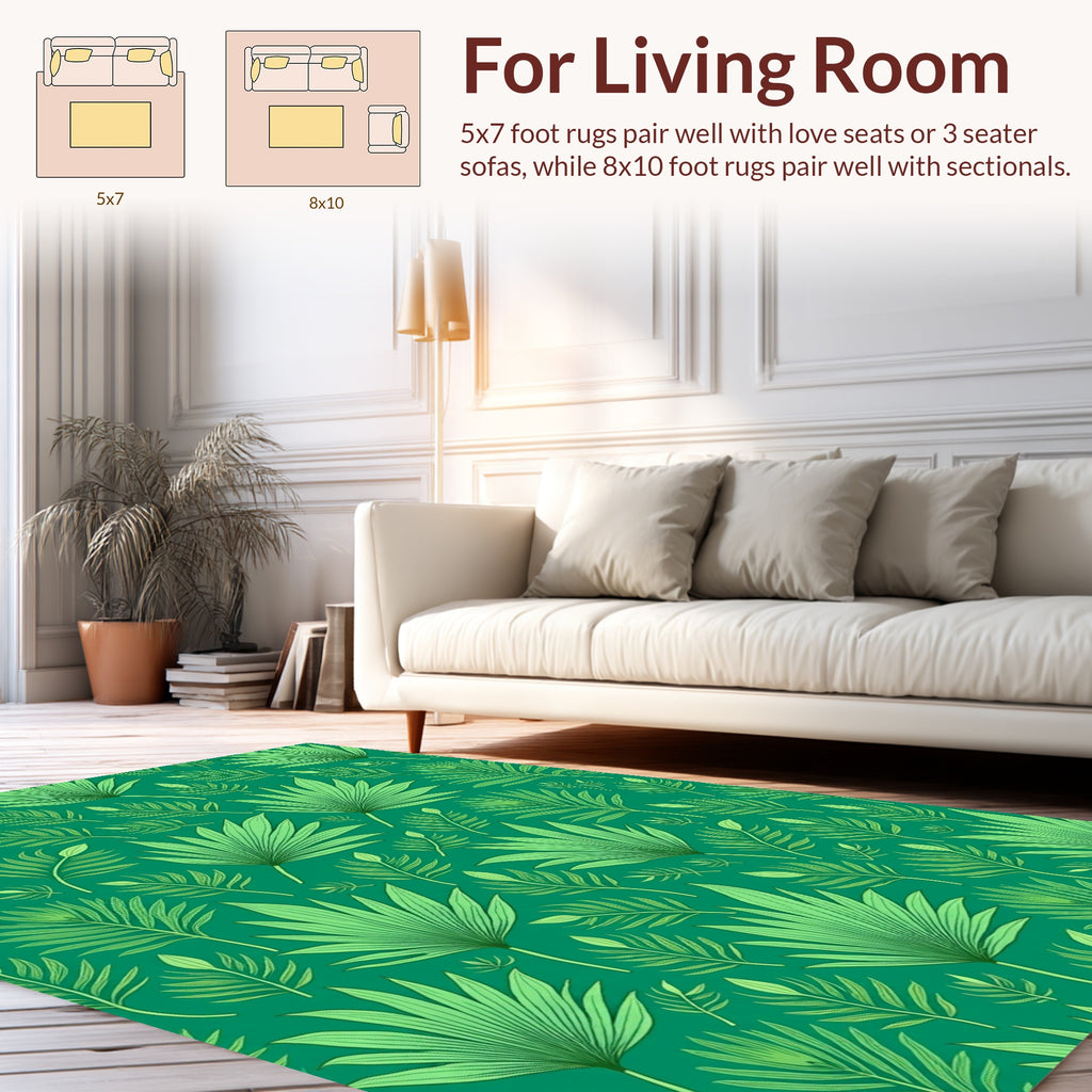 Green Leafy Tropical Pattern Rug