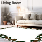 Ornate Green Brown Scroll Border Rug